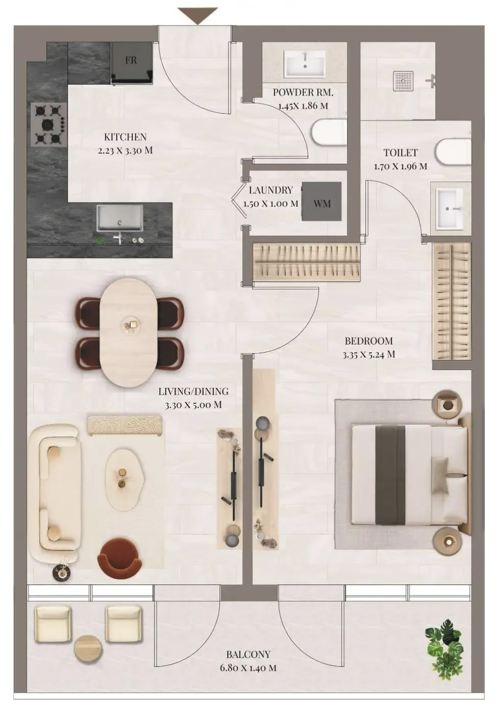 1 BR layout at Rivo