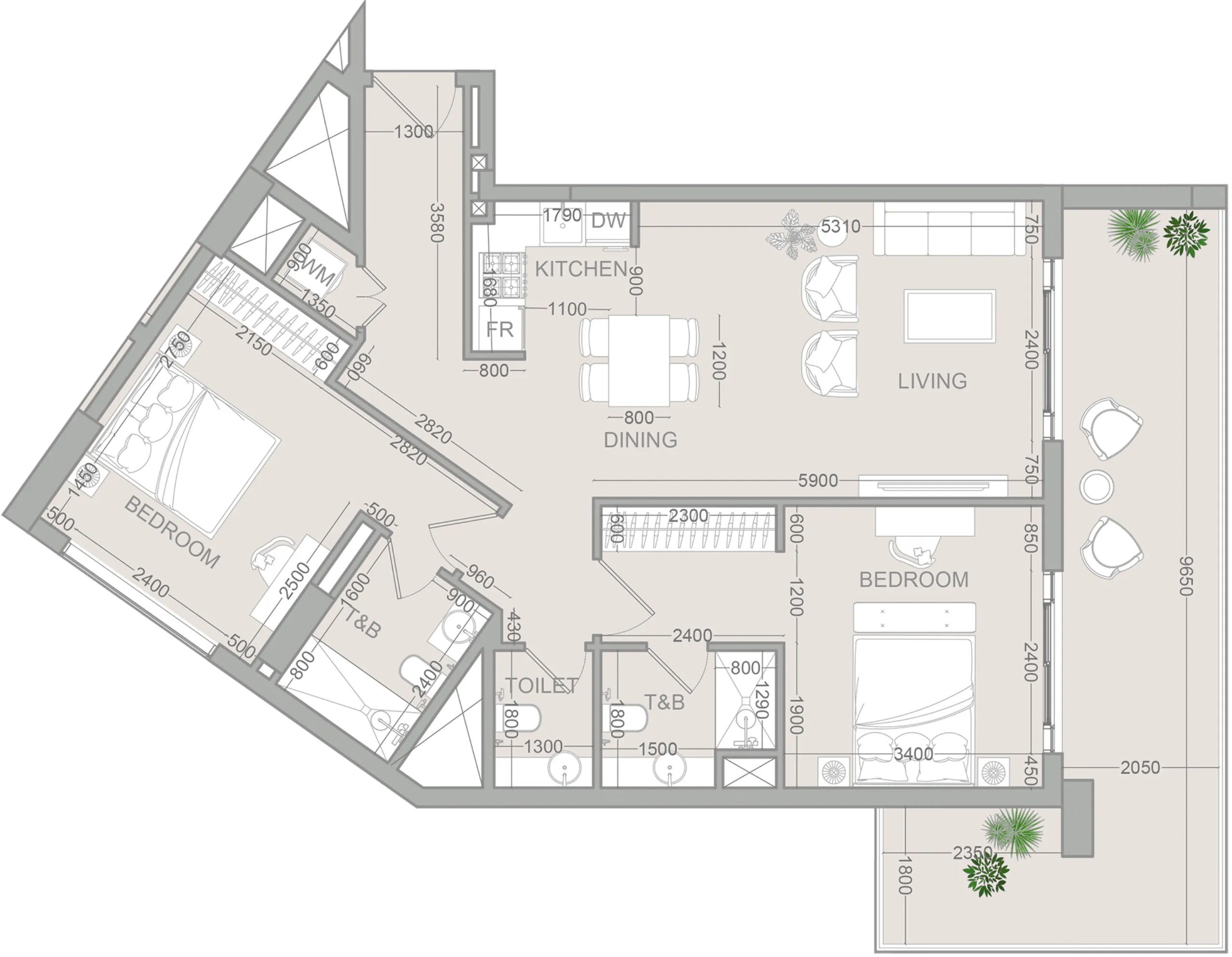 2 BR layout at VERDAN1A 2