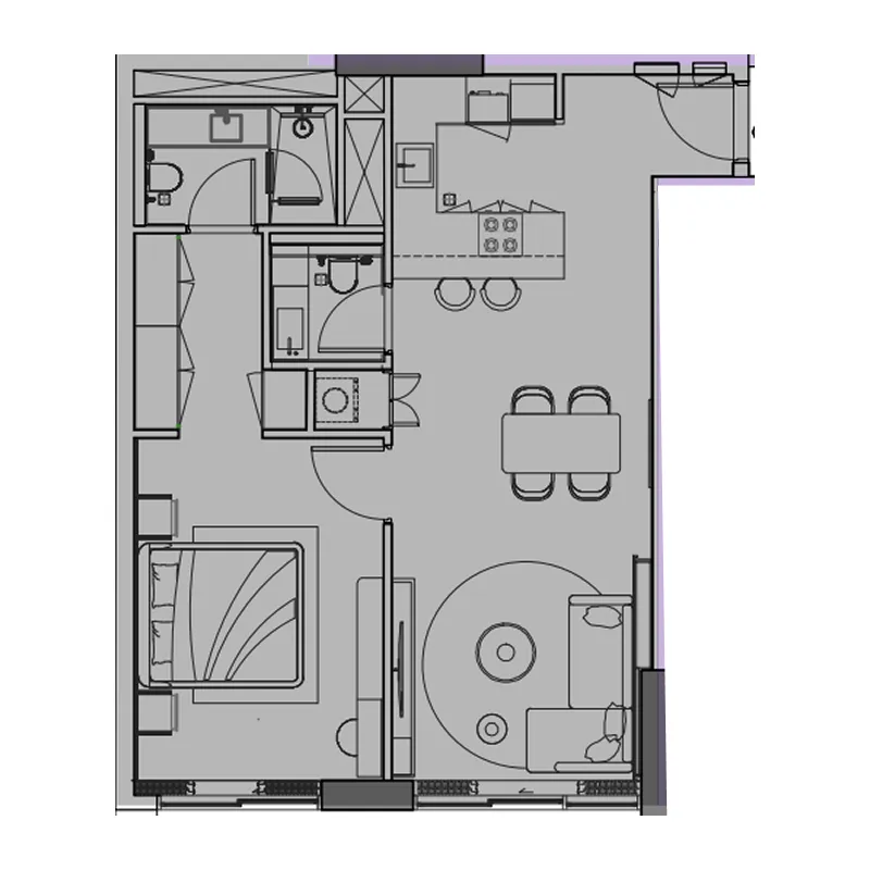 1 BR layout at Le Blanc