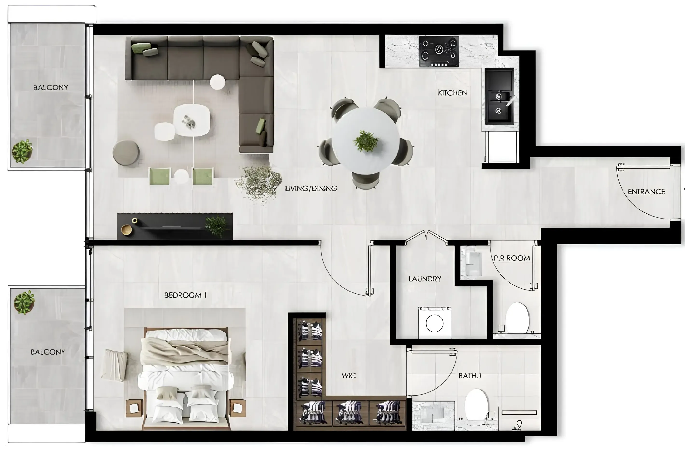 1 BR layout at The Willows Residences