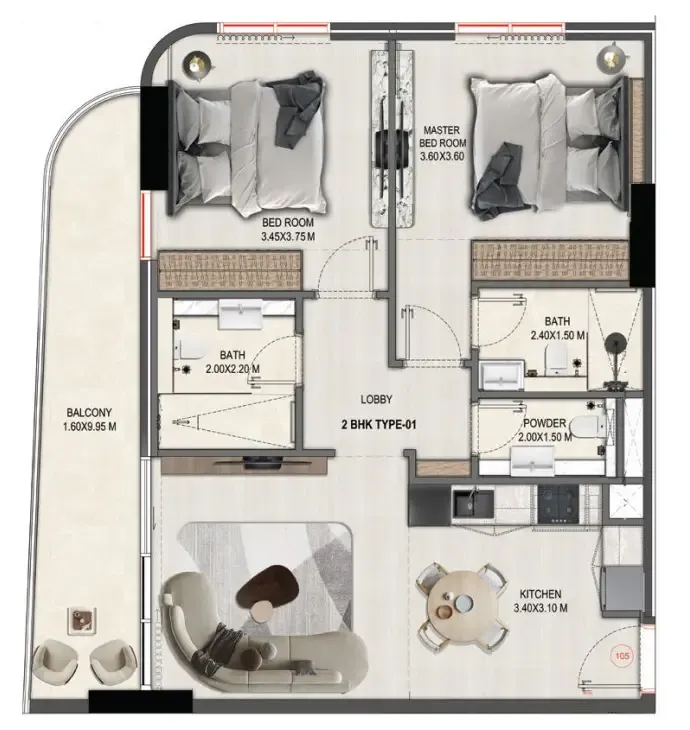 2 BR layout at Divine Elements