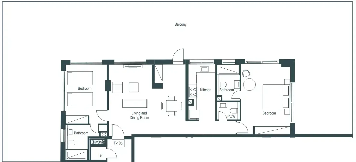 2 BR layout at Whitestone Residences