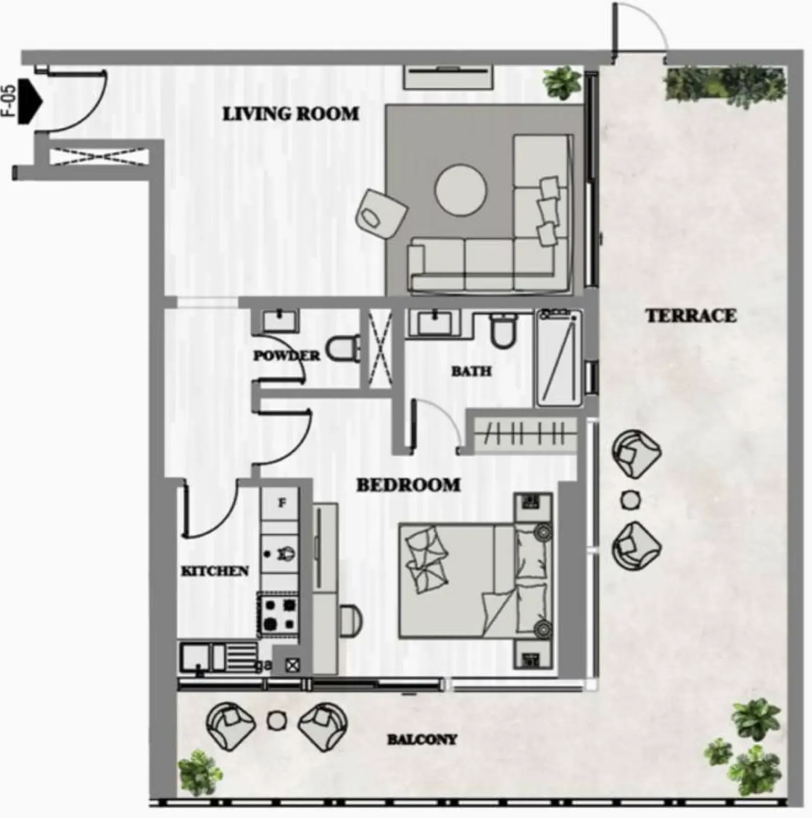 1 BR layout at Greygate Residences by ADE