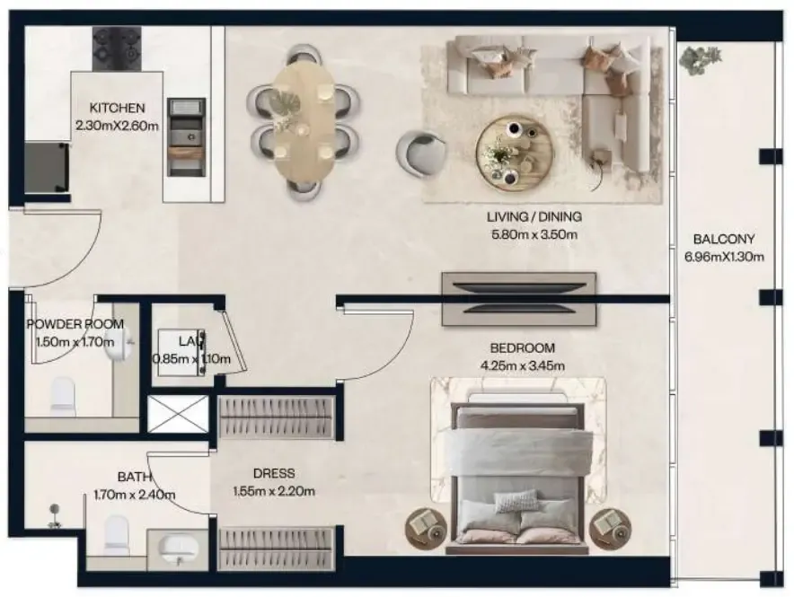 1 BR layout at Norah Residence