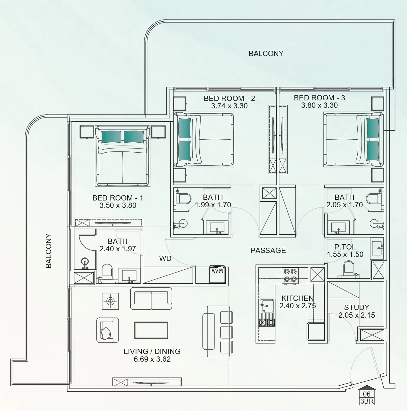 3 BR layout at Floarea Breeze
