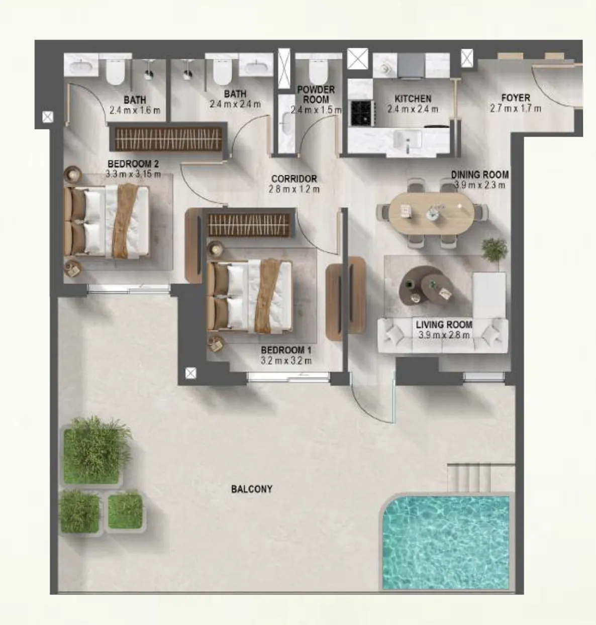 2 BR layout at Sanctuary