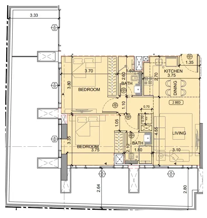2 BR layout at Binghatti Etherea