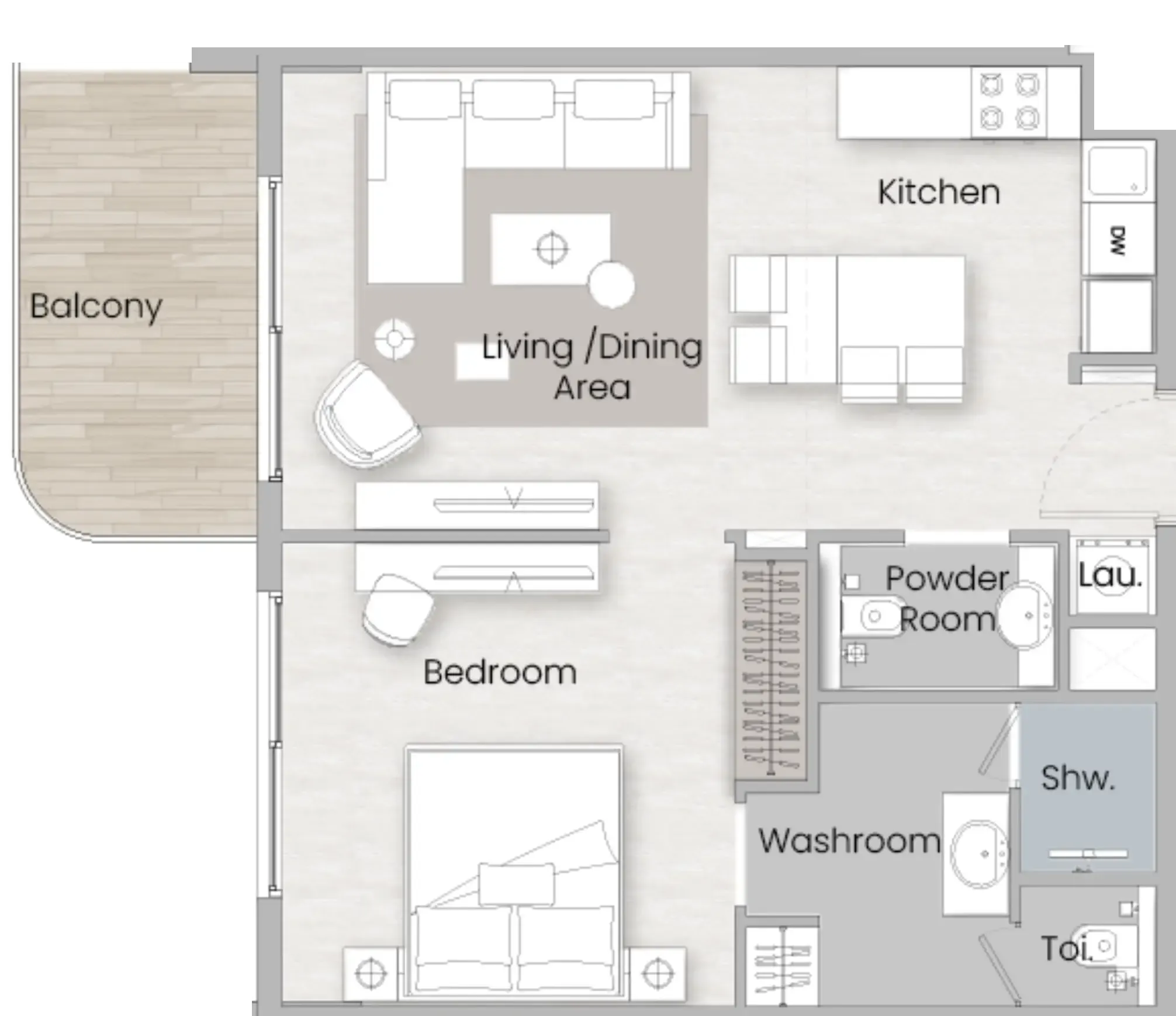 1 BR layout at One Beverly