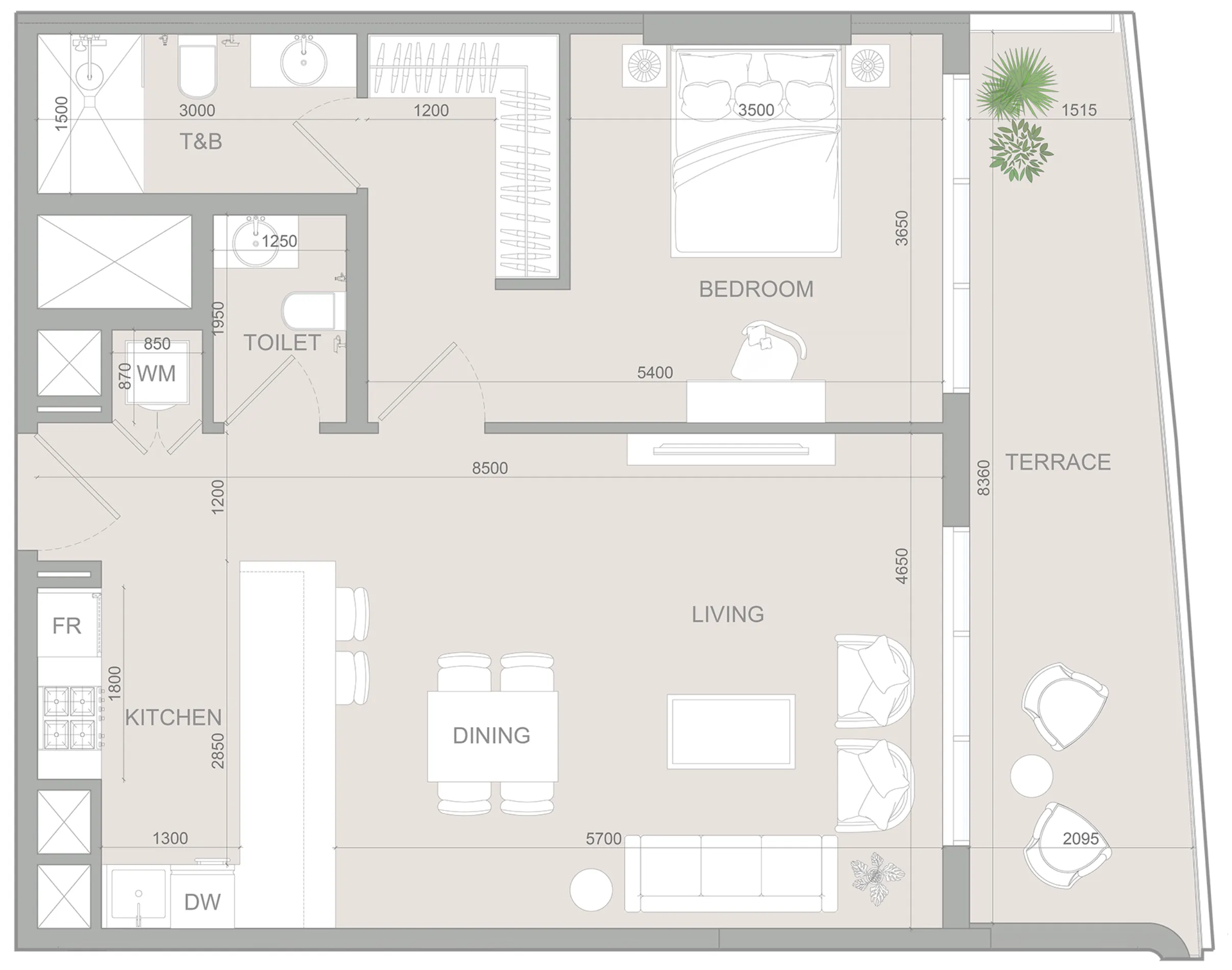 1 BR layout at S1LV1ANA Park