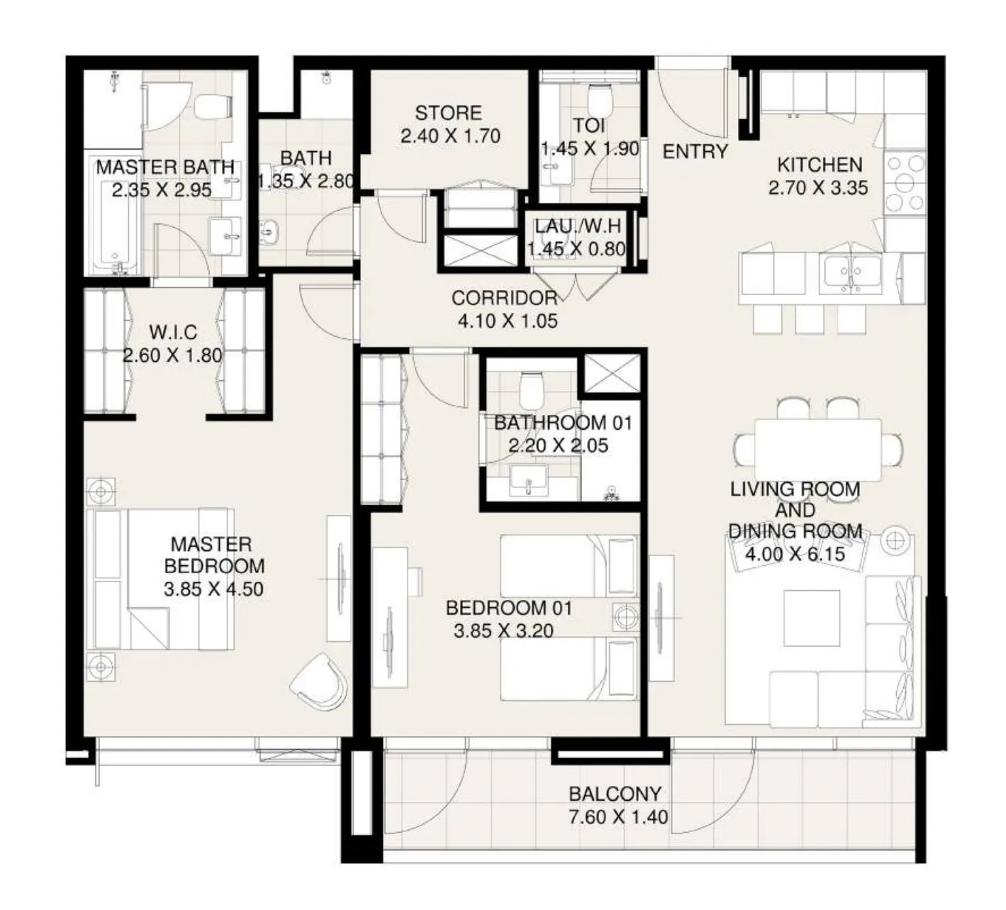 2 BR layout at Canal Front Residences 3 and 4