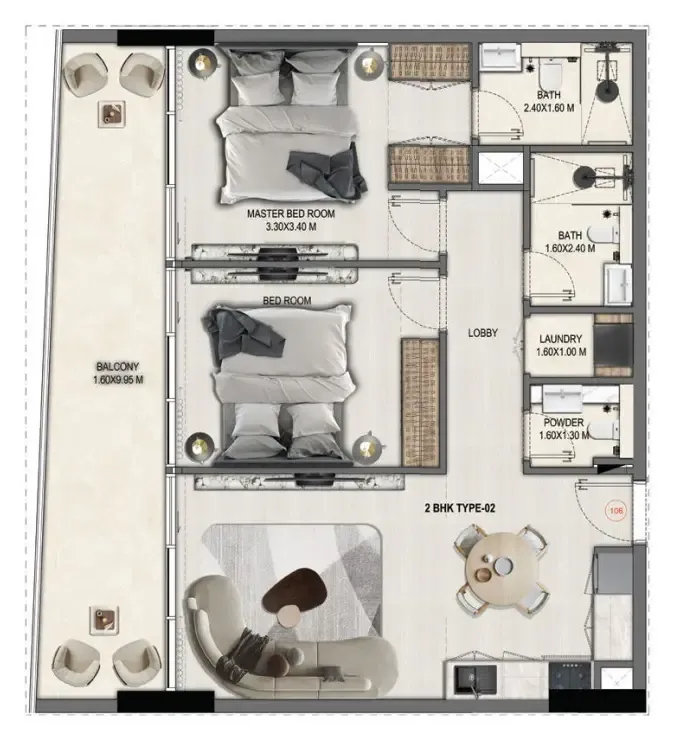 2 BR layout at Divine Elements