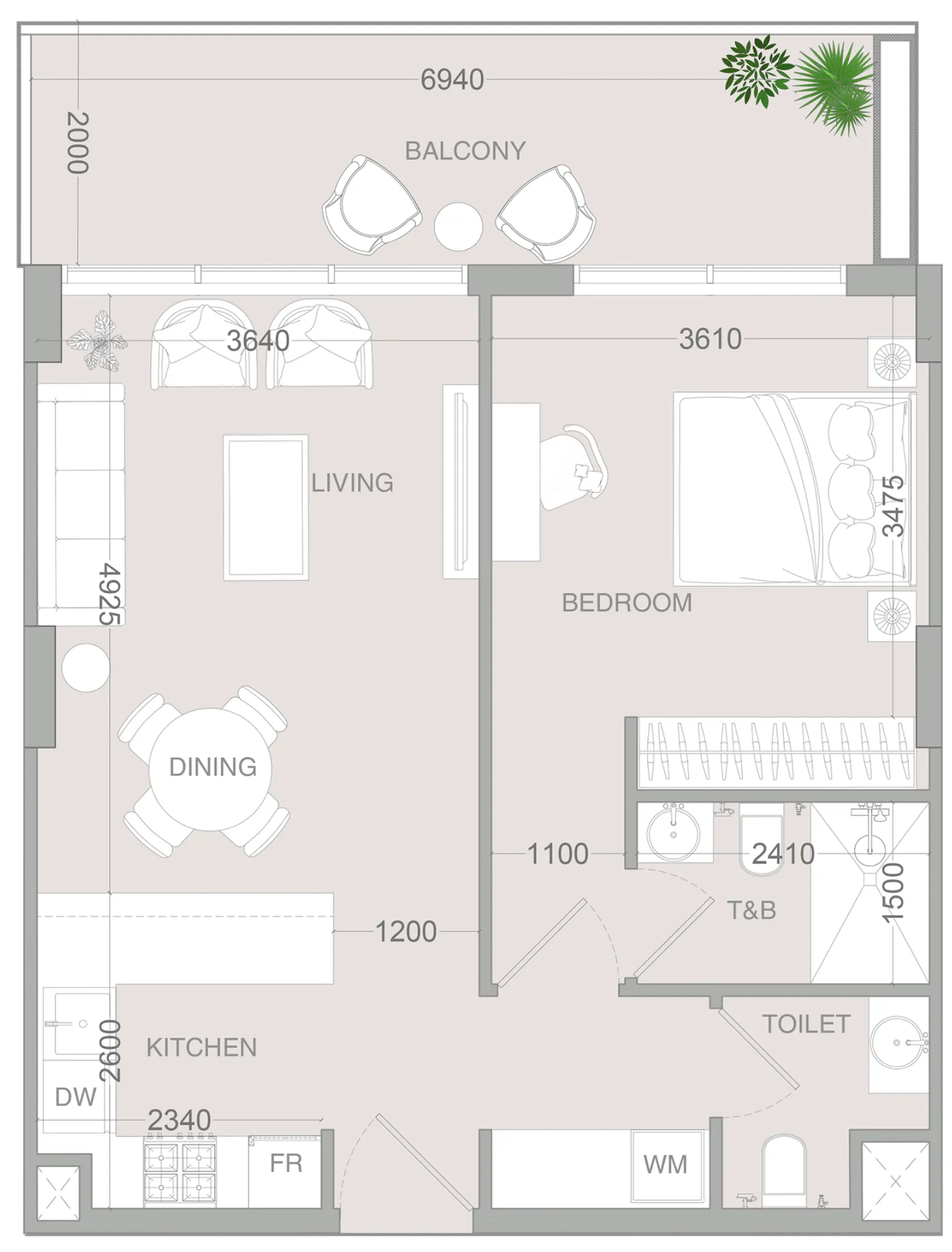 1 BR layout at IR1DIAN Park 2