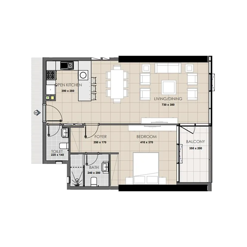1 BR layout at Palatium Residence