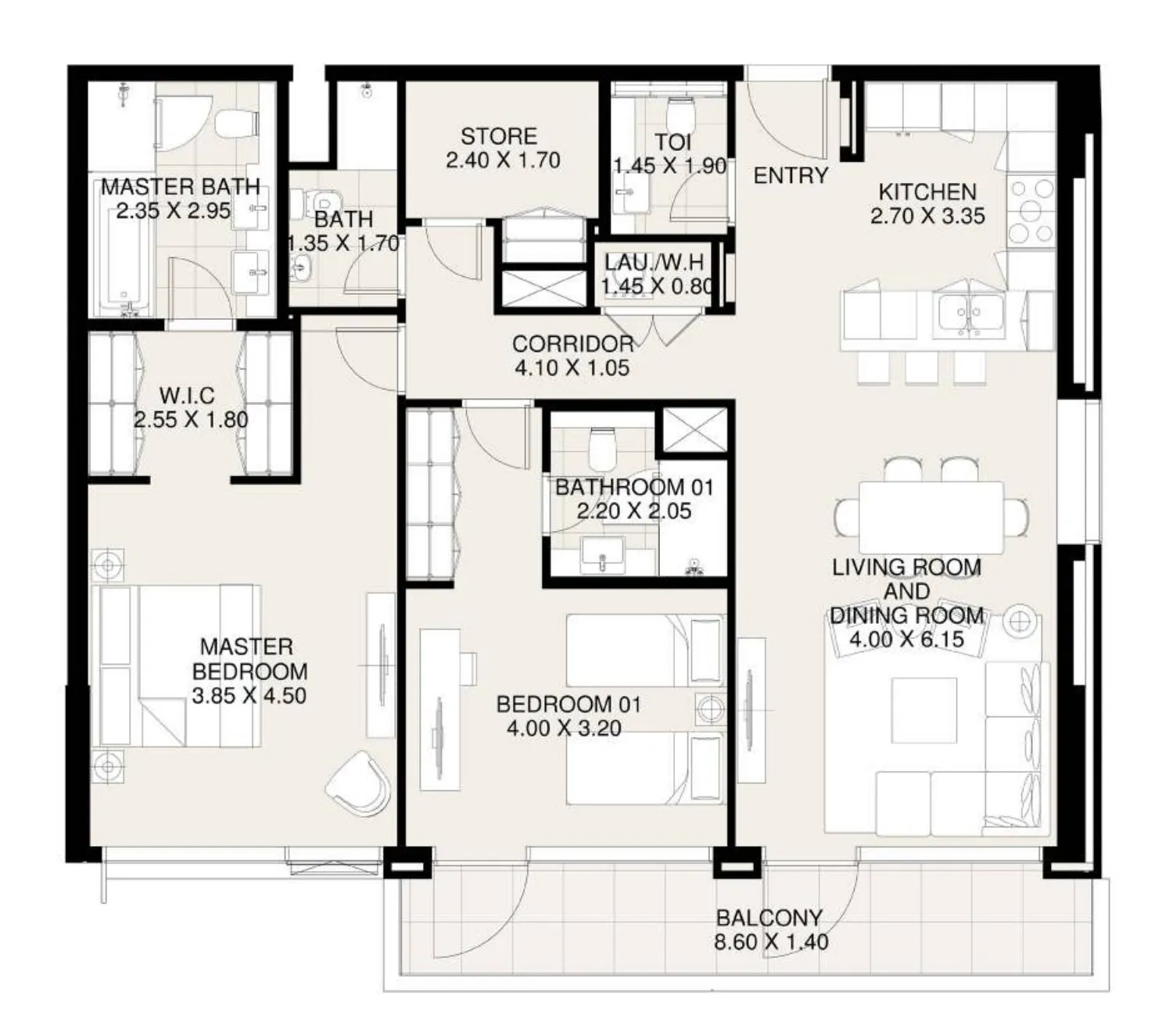 2 BR layout at Canal Front Residences 3 and 4