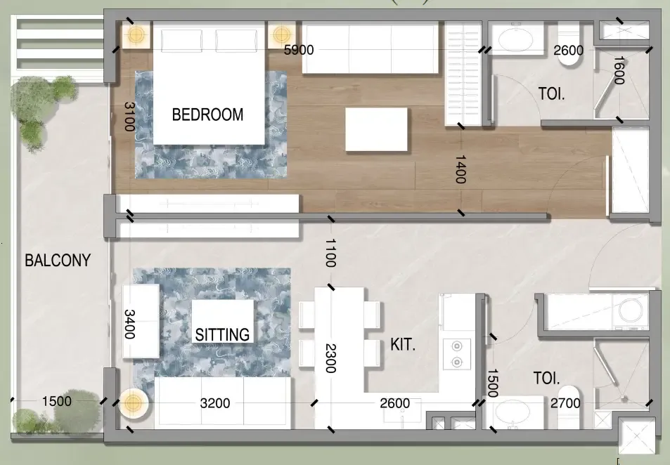 1 BR layout at Oasis Residences