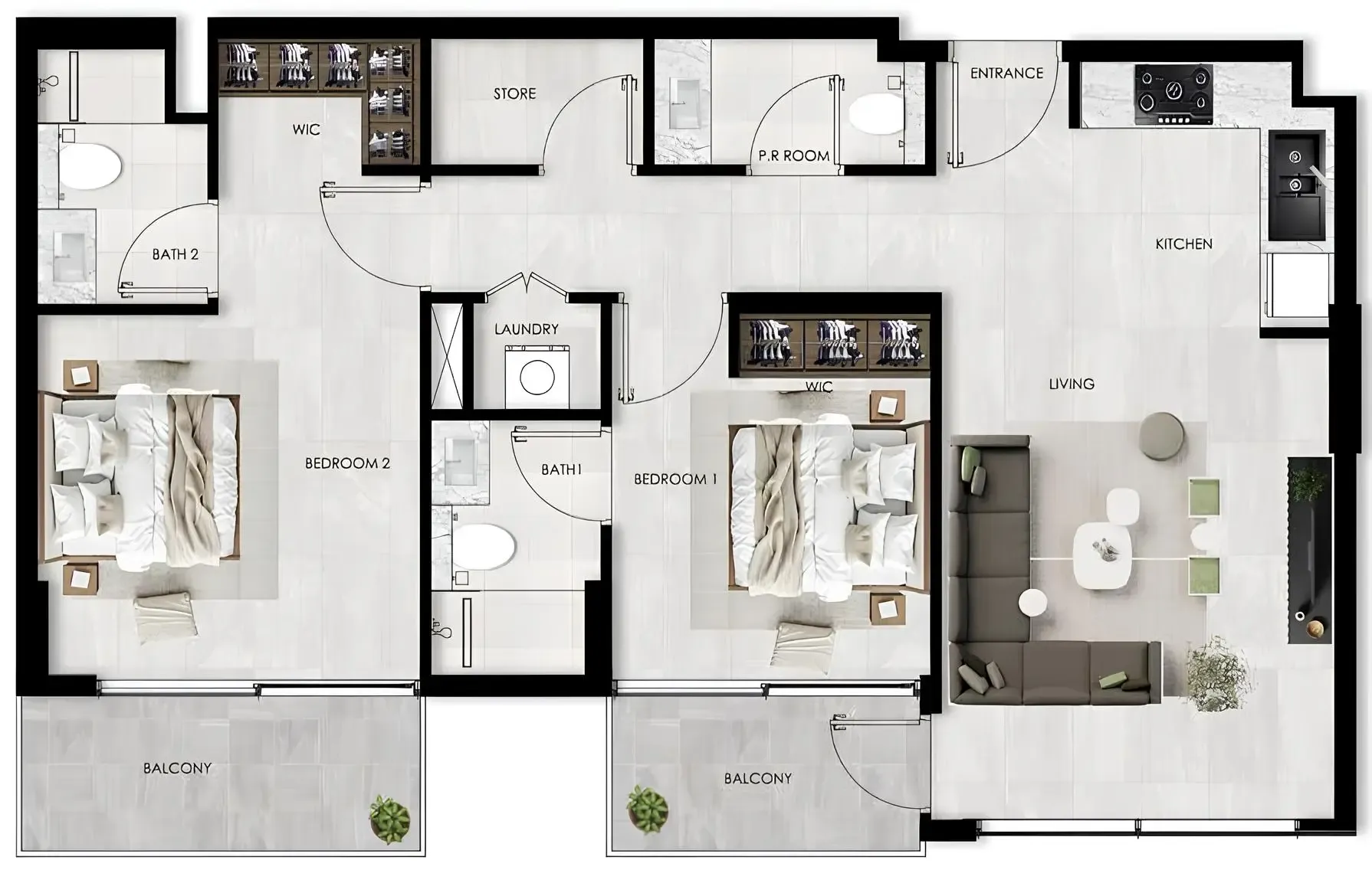 2 BR layout at The Willows Residences