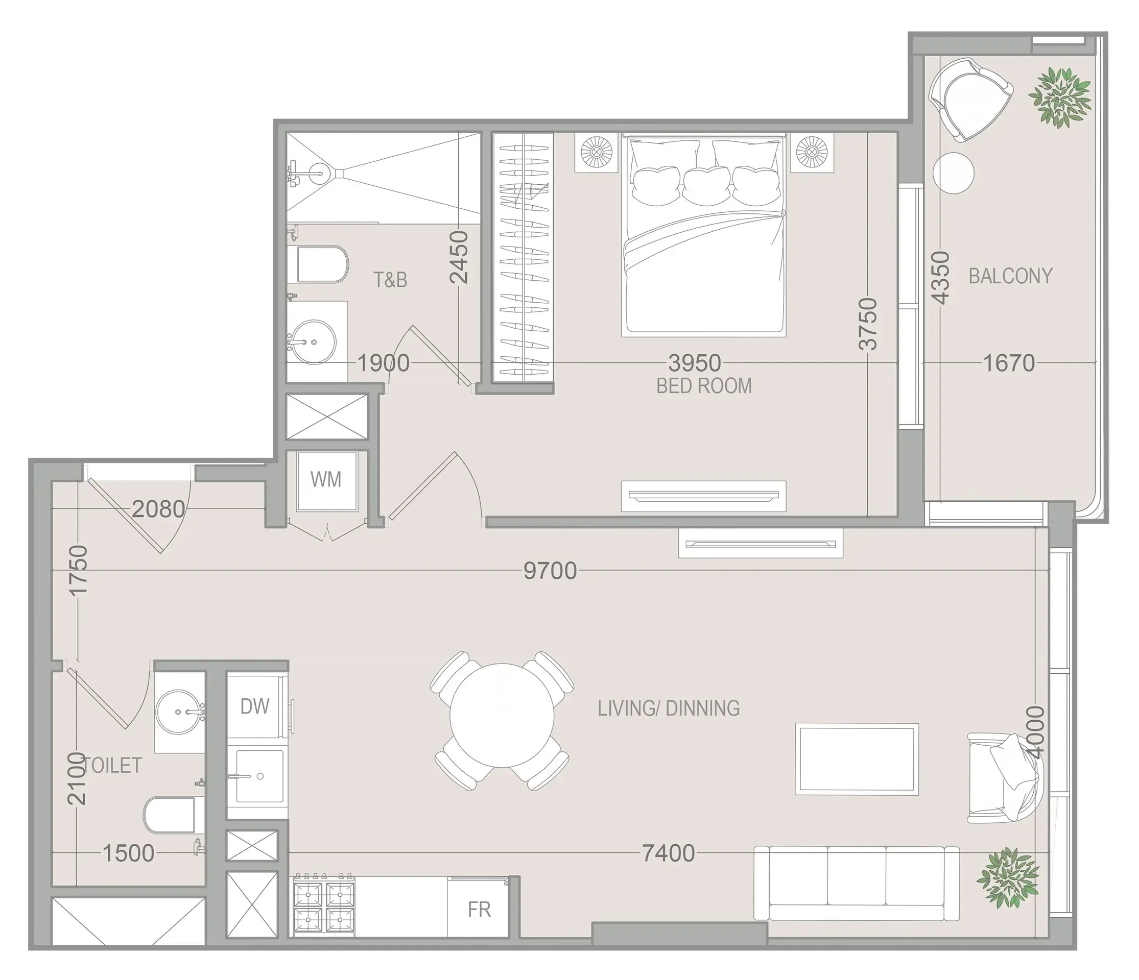 1 BR layout at VERDAN1A 5