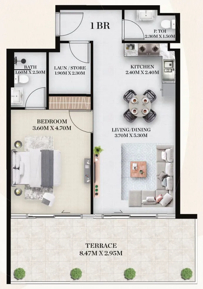 1 BR layout at Chapter 01 by Newbury