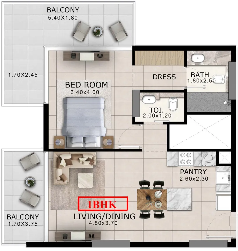 1 BR layout at Arlington Park