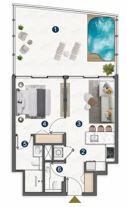 1 BR layout at Voxa Pantheon