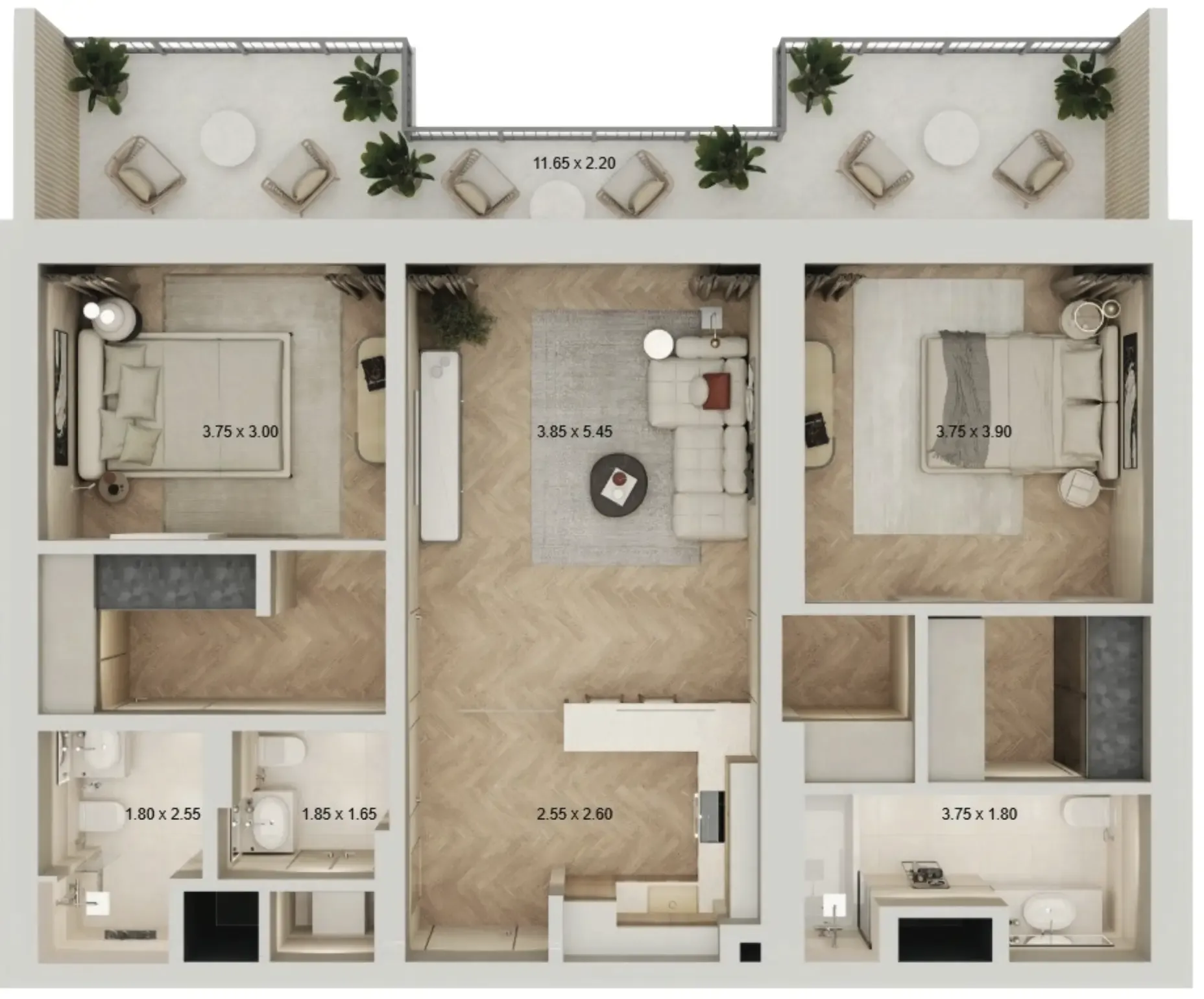 2 BR layout at Arisha Terraces