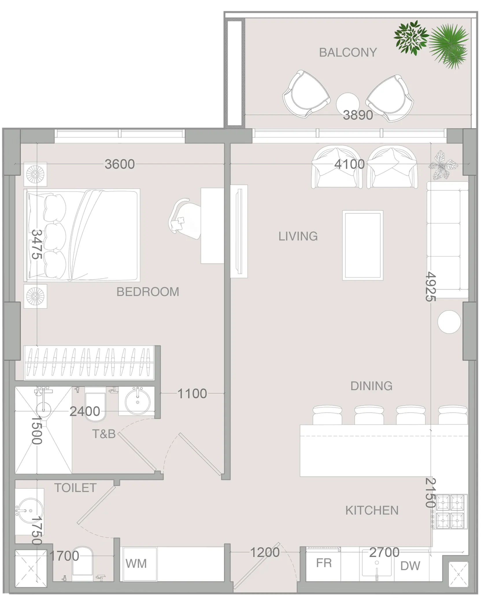 1 BR layout at IR1DIAN Park 2