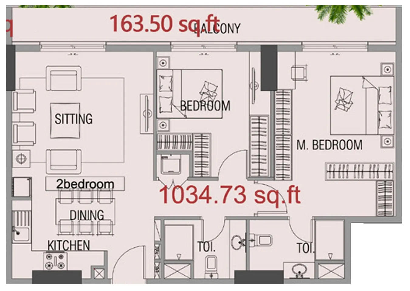 2 BR layout at Forest City
