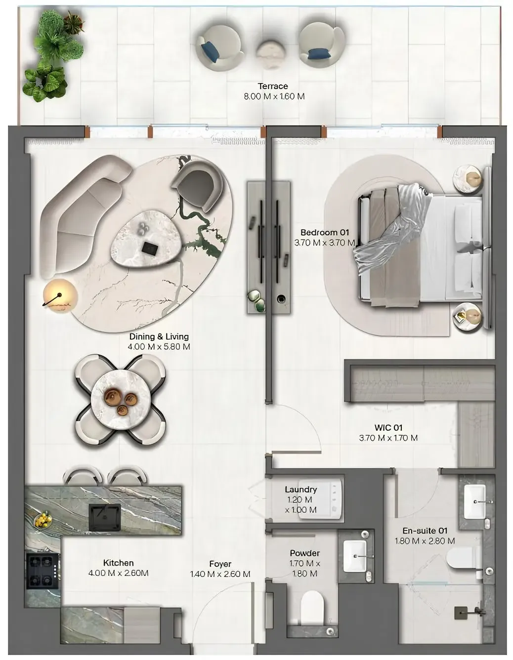 1 BR layout at Hado by Beyond