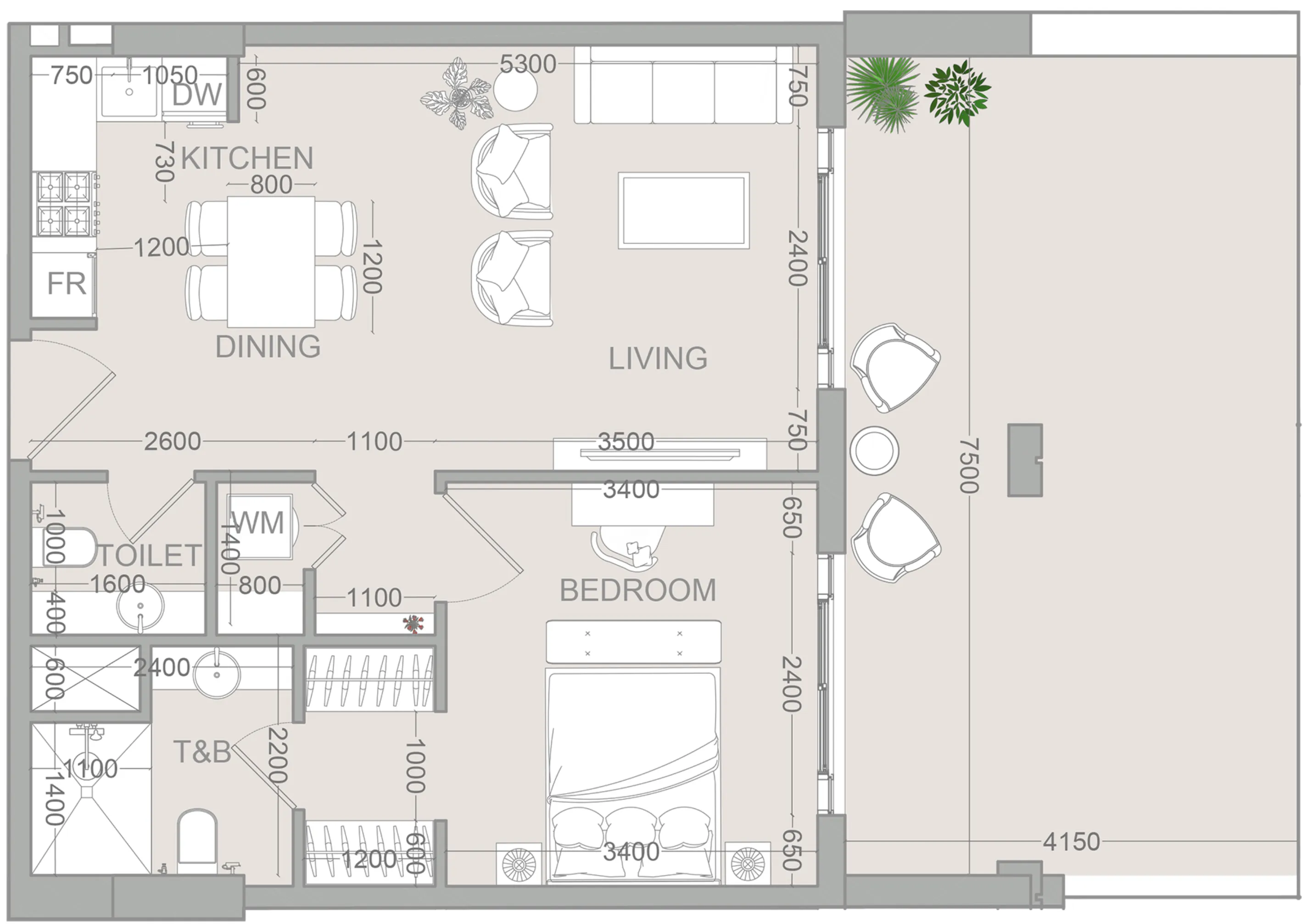 1 BR layout at VERDAN1A 2