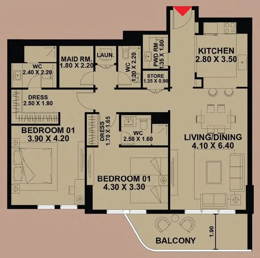 2 BR layout at Timber Terrace