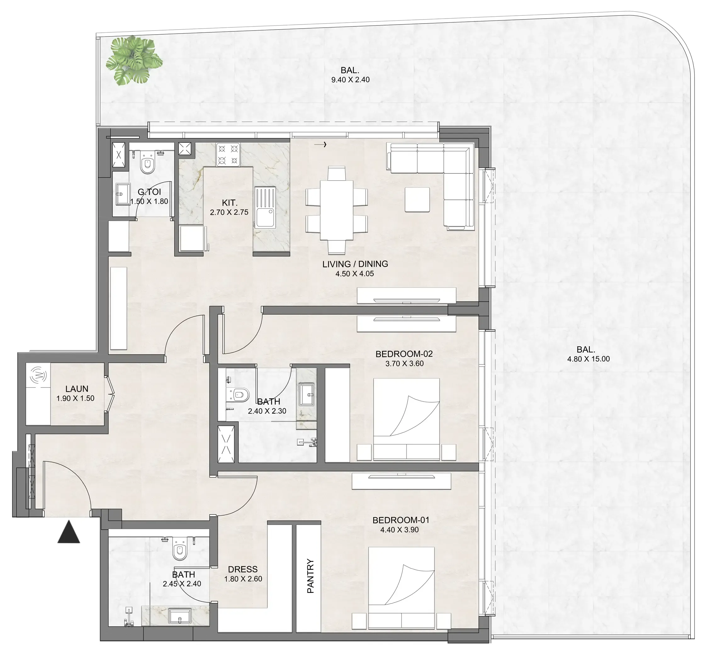 2 BR layout at Luzora Residence