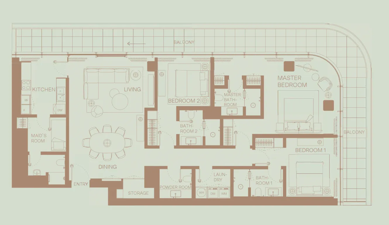 3 BR layout at Eden House The Park