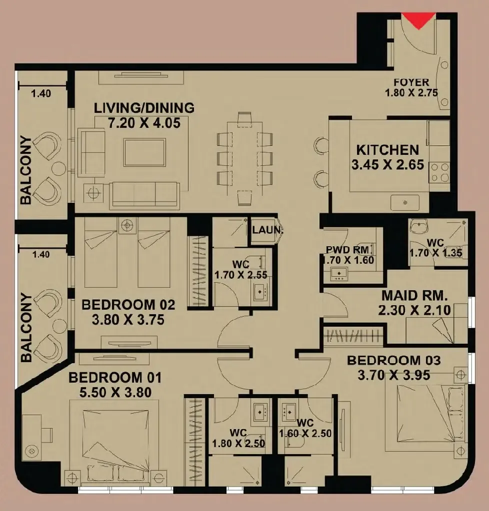 3 BR layout at Timber Terrace