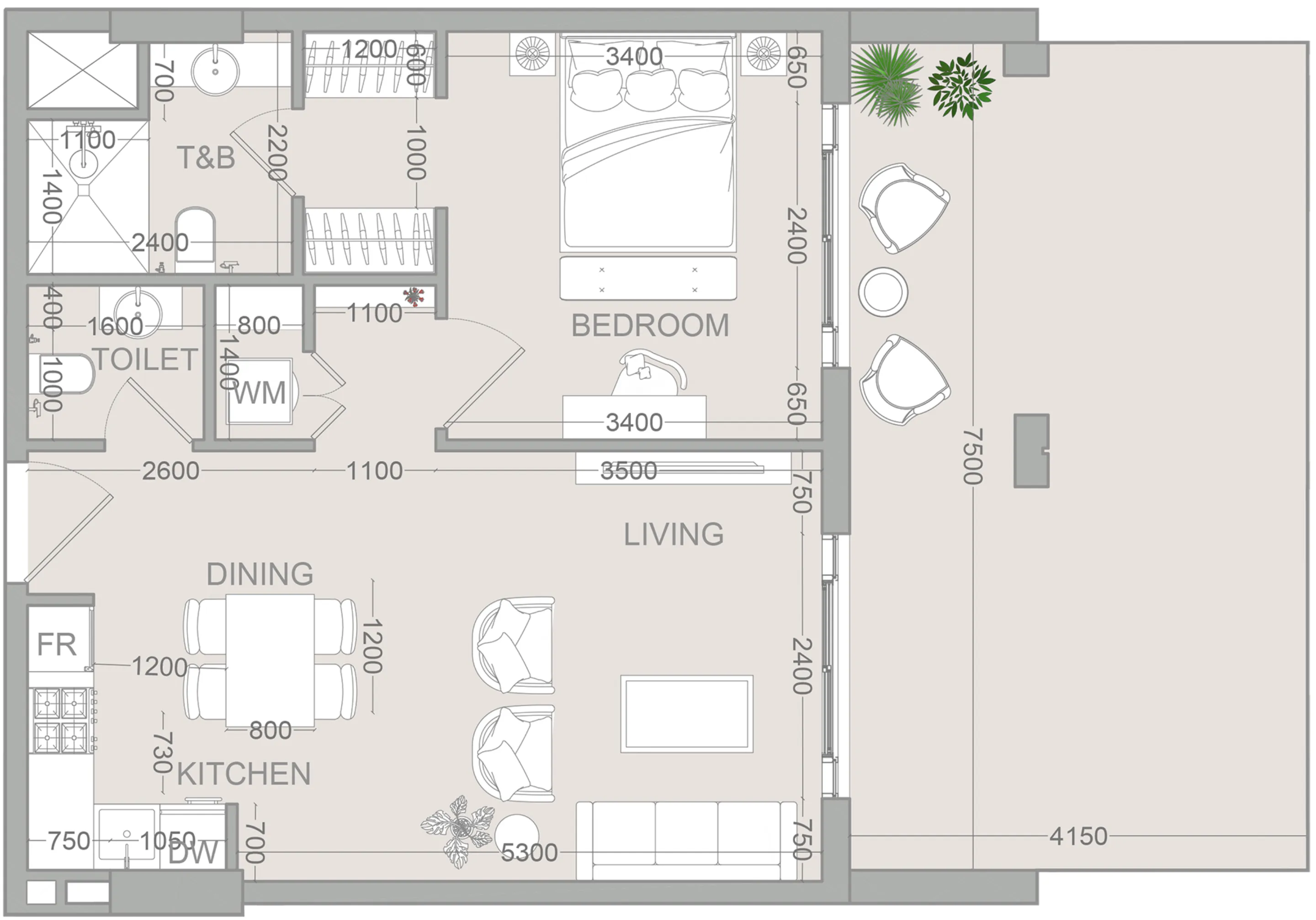 1 BR layout at VERDAN1A 2