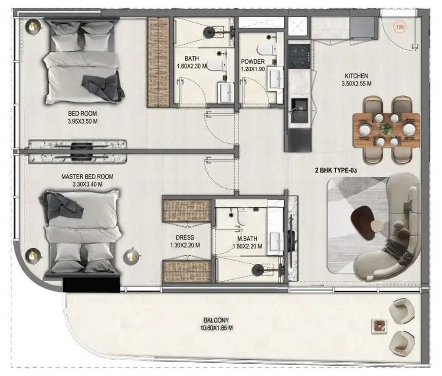 2 BR layout at Divine Elements