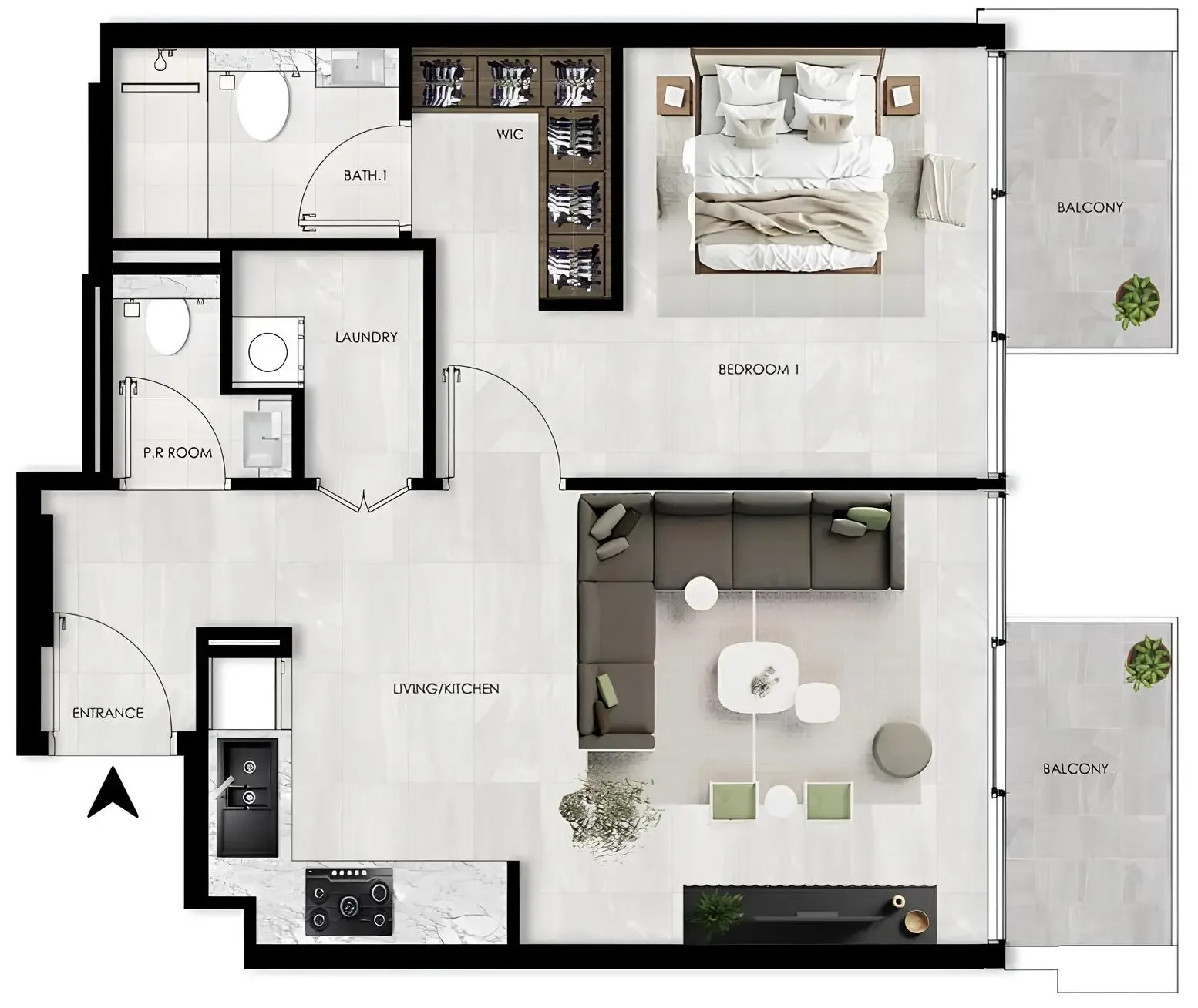 1 BR layout at The Willows Residences