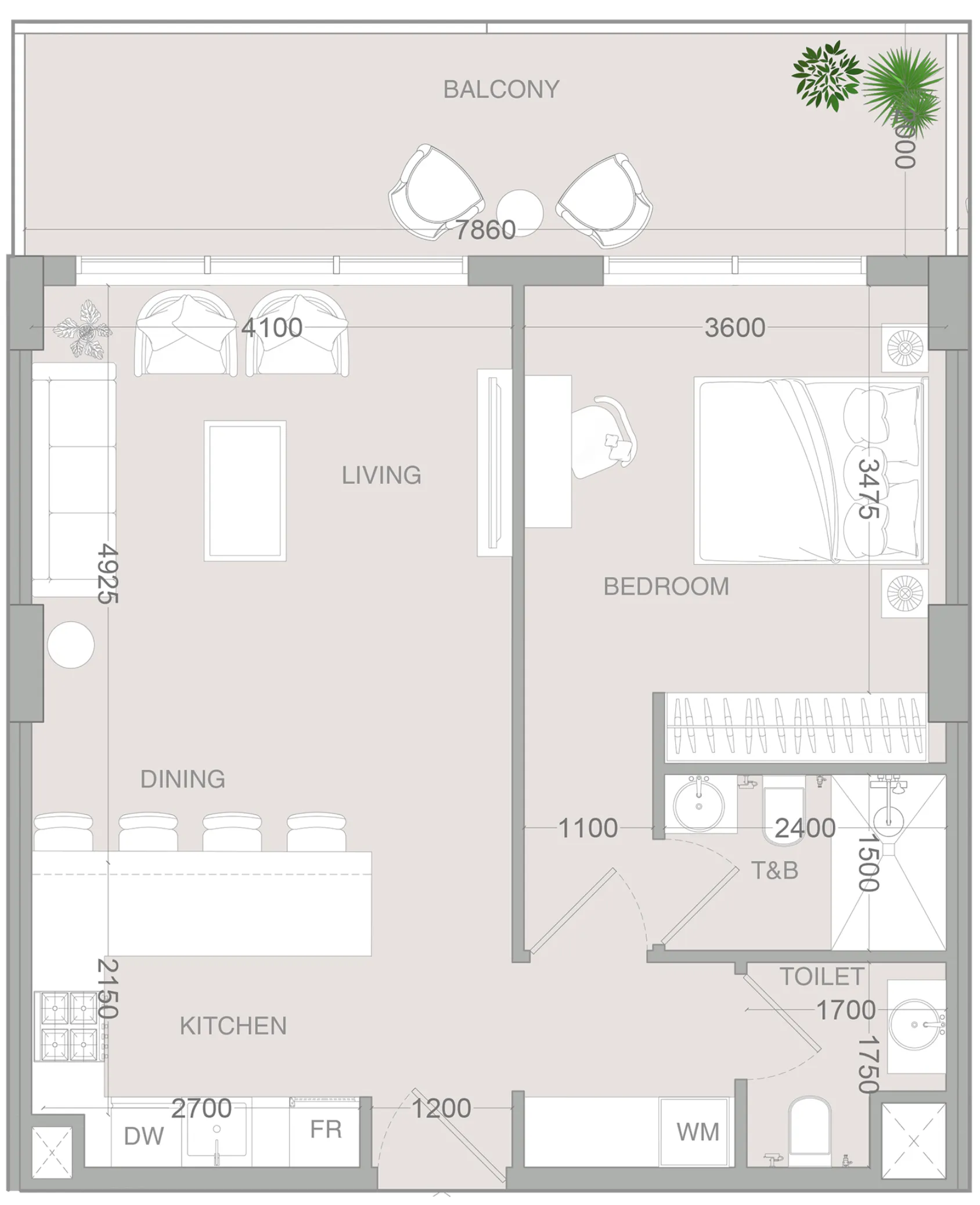 1 BR layout at IR1DIAN Park 2