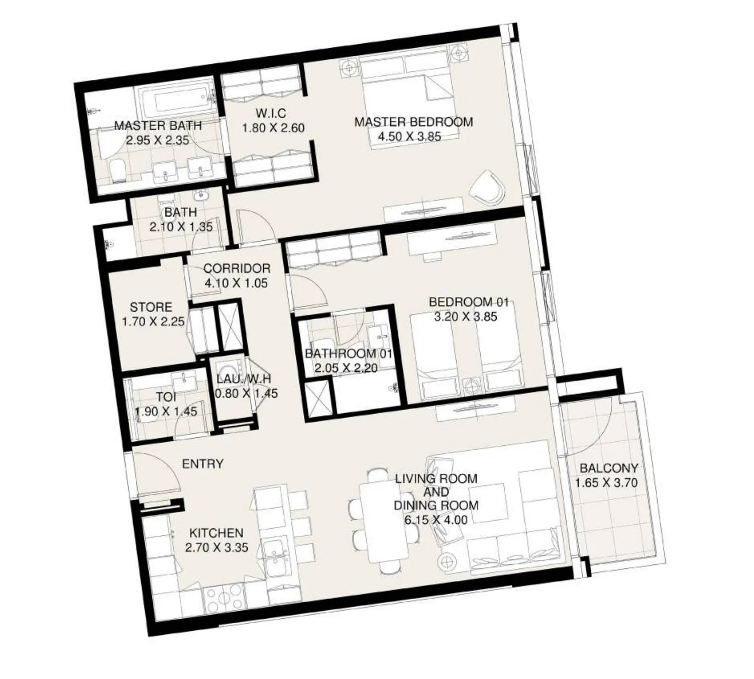 2 BR layout at Canal Front Residences 3 and 4