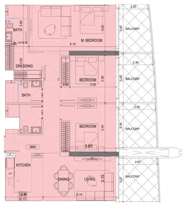 3 BR layout at Project Maybach