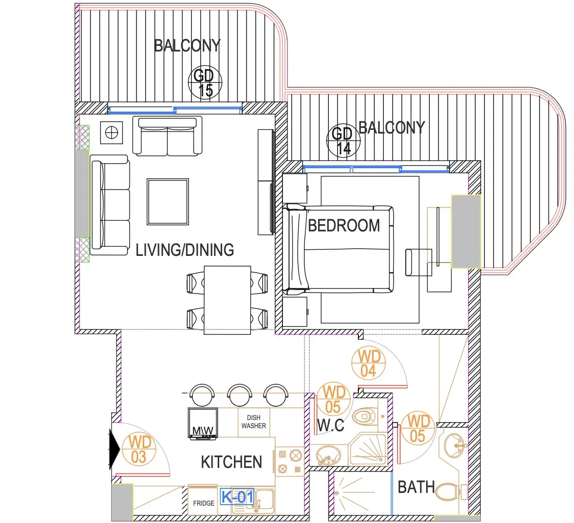 1 BR layout at Urban Life
