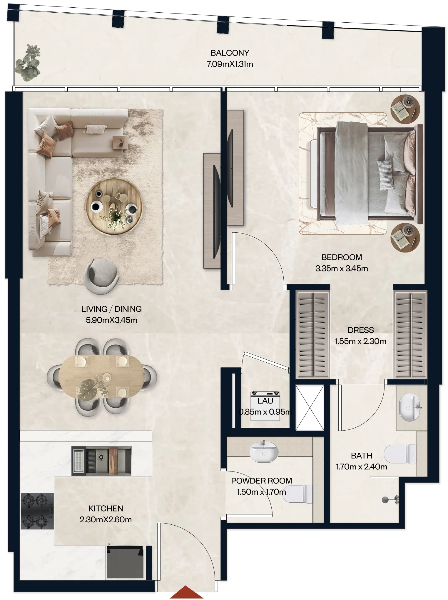 1 BR layout at Norah Residence