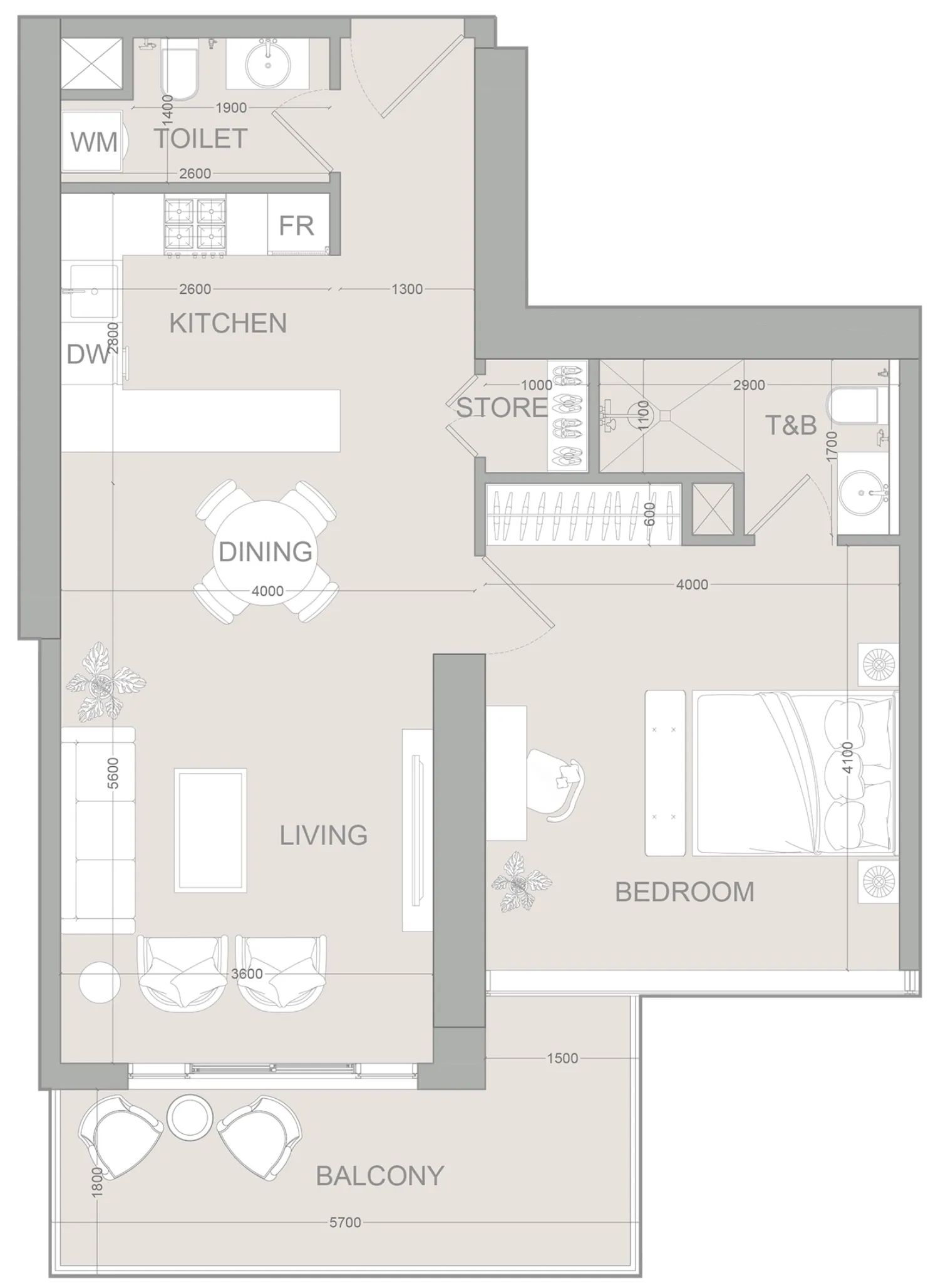1 BR layout at AUREL1A Residence