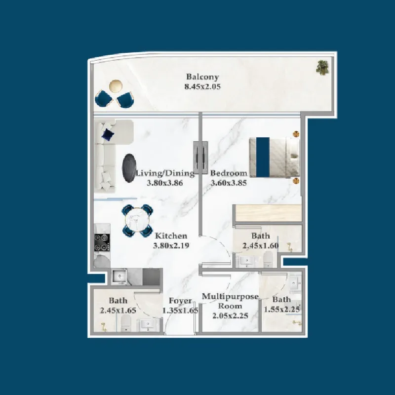 1 BR layout at Serenz