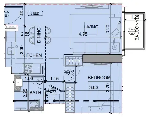 1 BR layout at Binghatti Etherea
