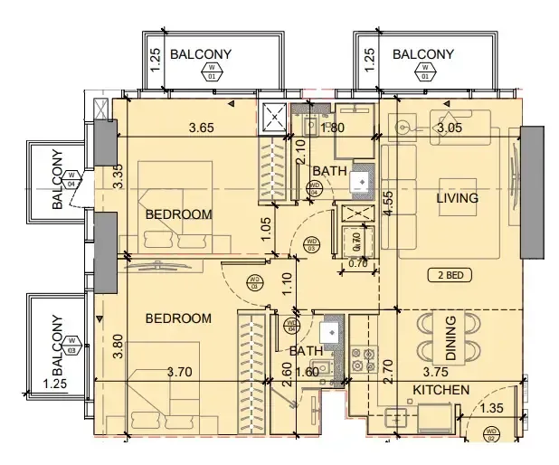 2 BR layout at Binghatti Etherea