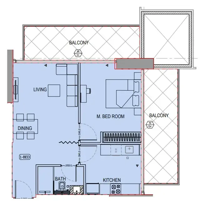 1 BR layout at Binghatti Apex