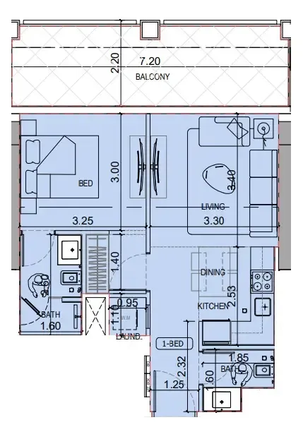 1 BR layout at Binghatti Titania