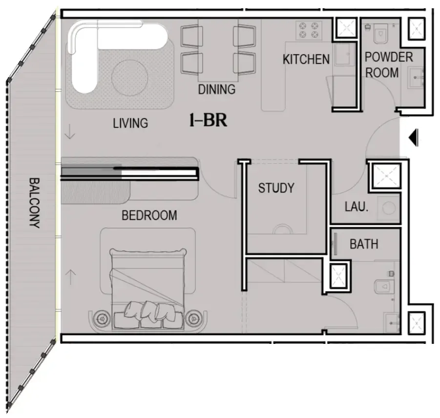 1 BR layout at Tresora by Wadan