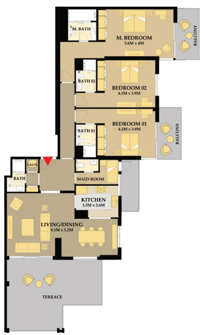 3 BR layout at Riva Residence