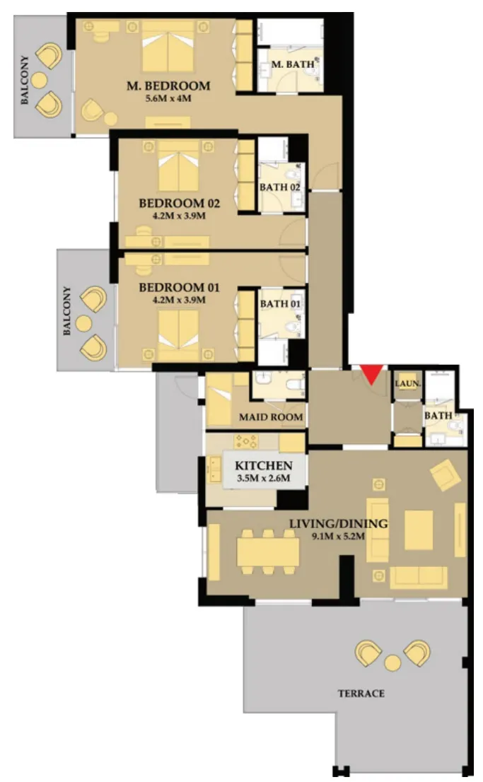 3 BR layout at Riva Residence